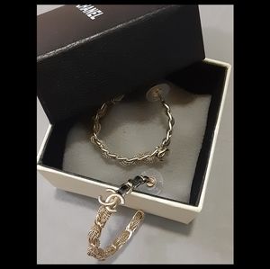 Chanel Metal/Calfskin Chain Hoops
